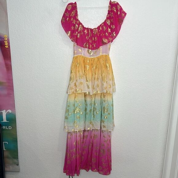NWT LoveShackFancy VYNNE Maxi off shoulder DRESS SURFER FUSCHIA LIGHT Size: 8 - Picture 8 of 16